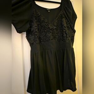 Black baby doll blouse with lace from Torrid.